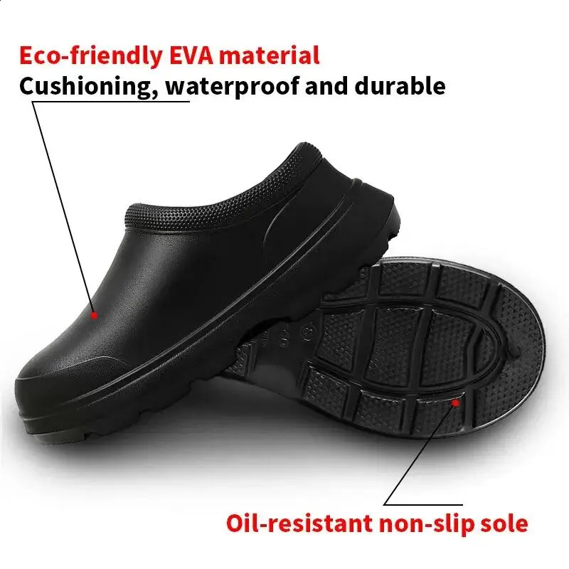 Oil-proof Womens chef shoes Non-slip mens safety shoes Soft waterproof work shoes Womens sandals Spring and autumn rain boots 250402