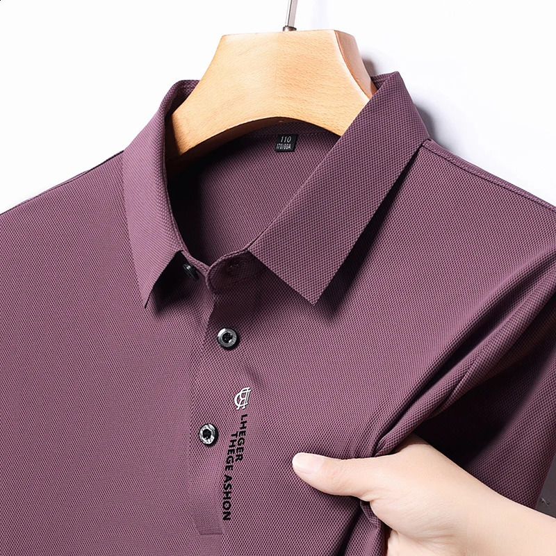Polo Shirt Short Sleeve Summer Fashion Embroidery Business Casual Cool Feeling Ice Silk Breathable Shirt Men Clothing 250407