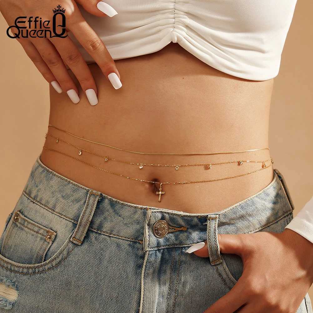 Effie 14K Warm Belly Box Gold Waist Chain Summer Beach Adjustable 925 Pure Silver Body Belly Chain CW02 X250410