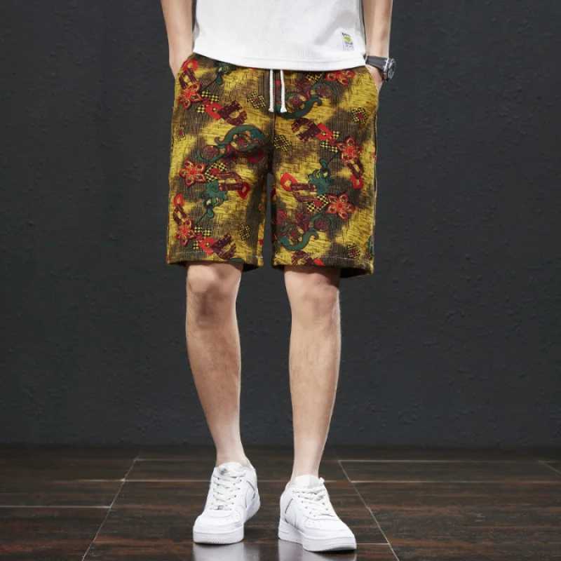 2024 Summer New Printed Beach Pants Mens Loose Trendy Capris Street Casual Outdoor ShortsW250410
