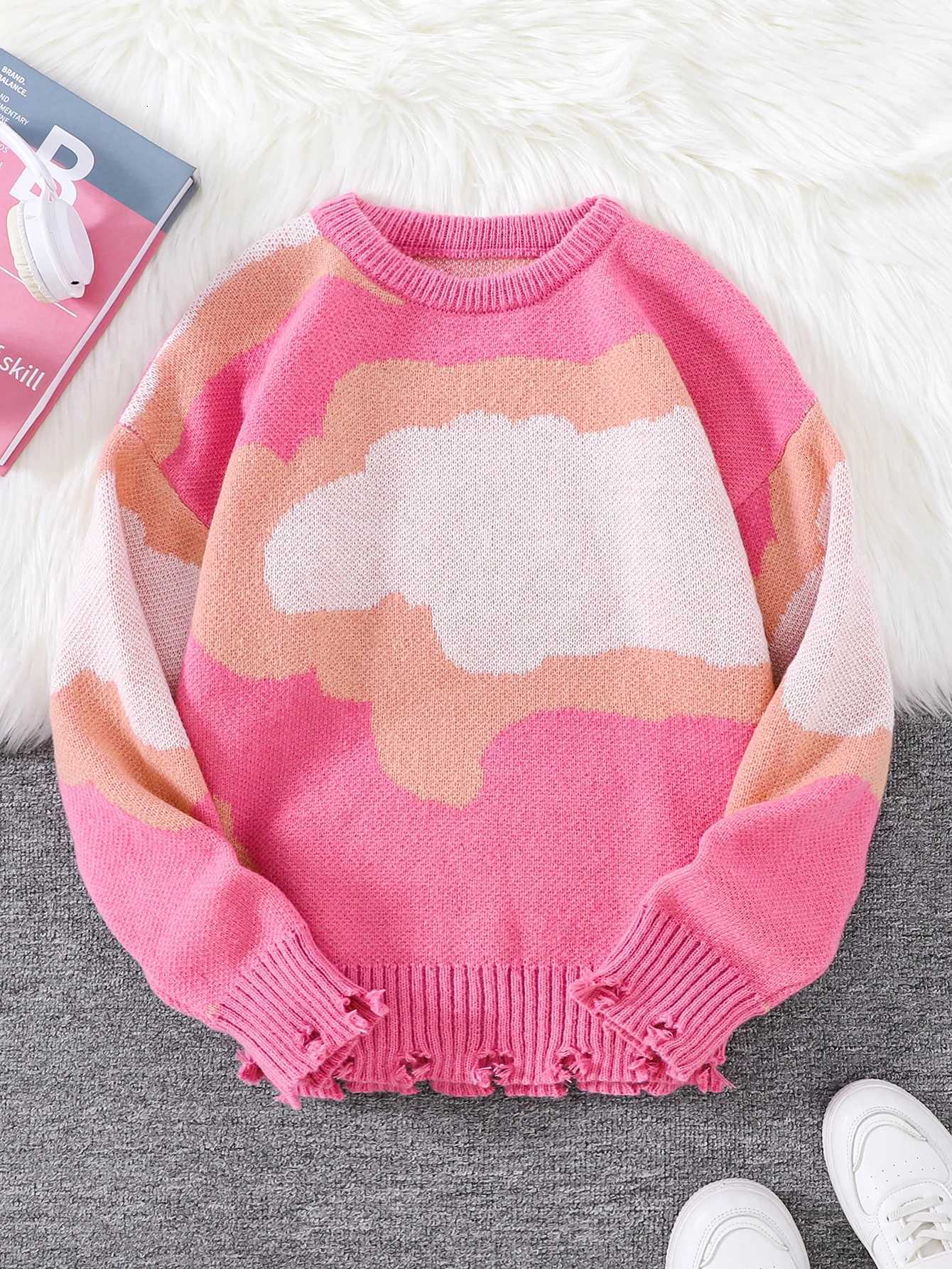 Fashion Autumn and Winter Cloud Jacquard Pattern Pullover Ripped Sweater Casual Round Neck Knitted Mens Pullover Y251110