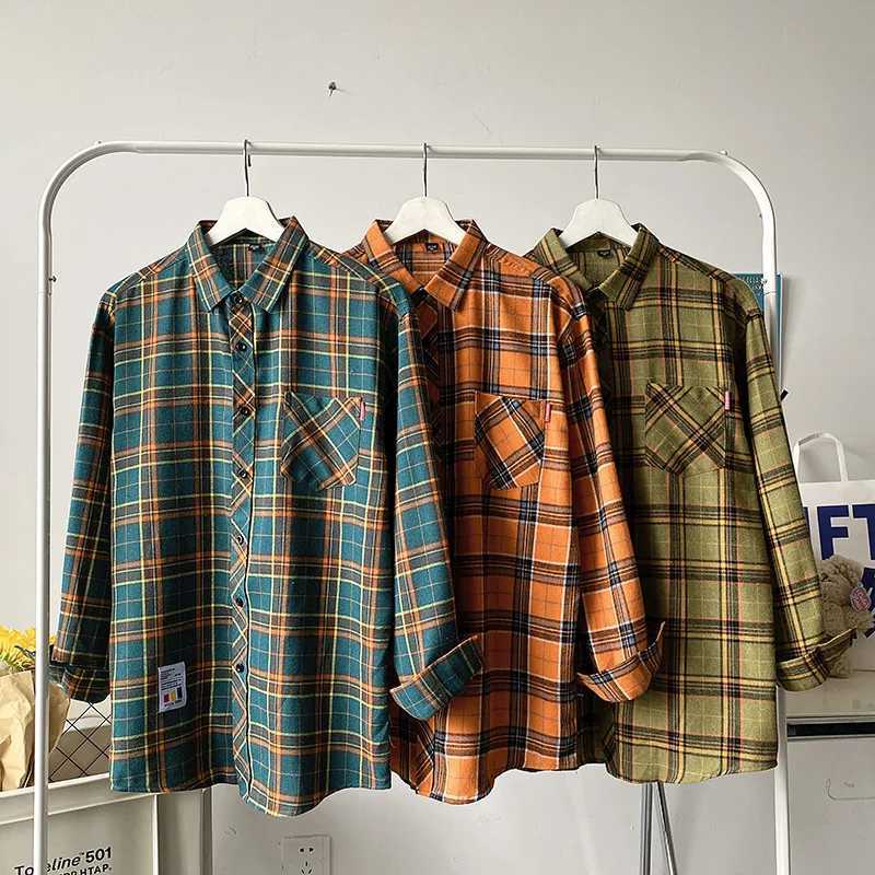 Men Flannel Plaid Shirt Long Sleeve Loose Hip Hop Street Mens Casual Shirts Pocket Male Soft Dress Shirt Plus Size K251110
