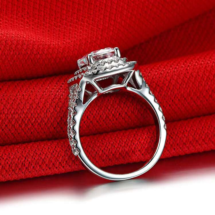 925 Silver Double-layer Micro-inlaidy Womens Colorful Ring18K Gold Mosanite Ring