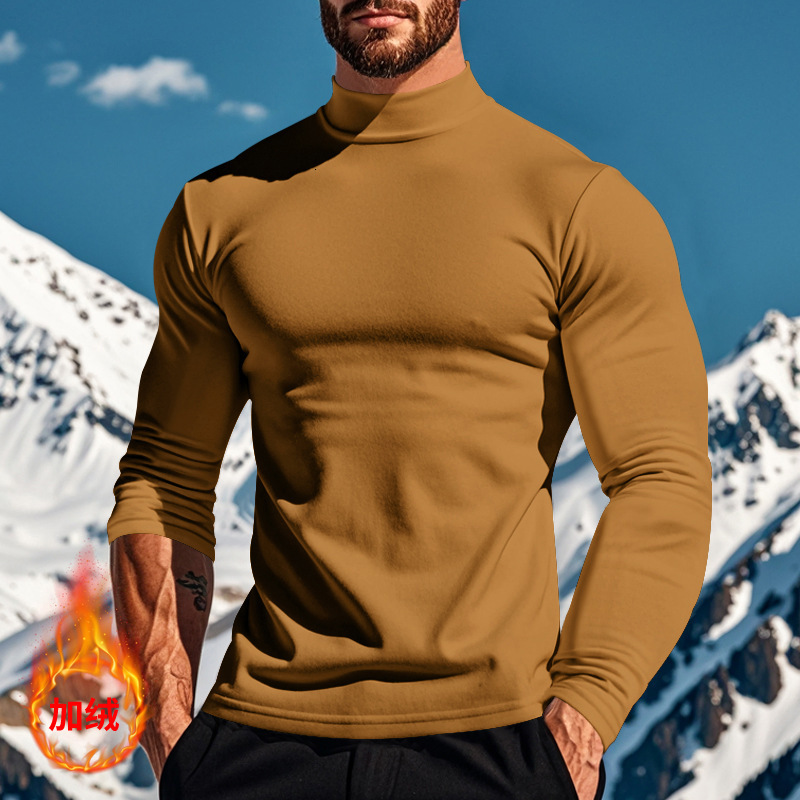 2024 Autumn New Velvet Warm Solid Color Long Sleeve T-shirt Fashionable and Versatile Casual Round Neck T-shirt