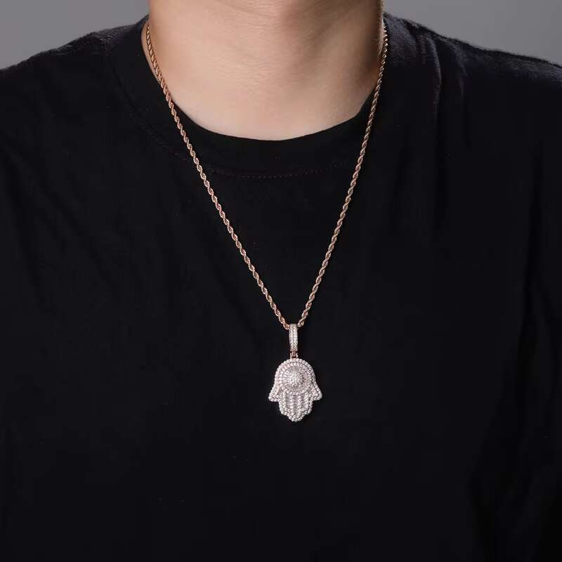 Manufacturer Custom Brass Zircon Gold Plated Mens Hamas Hand Necklace