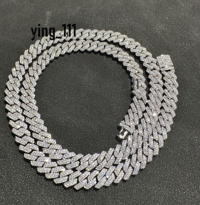 Iced-out 8mm Wide 2Rows Moissanite Diamond Cuban Link Chain S925 Silver Jewelry Hip Hop Fine Jewelry Necklace