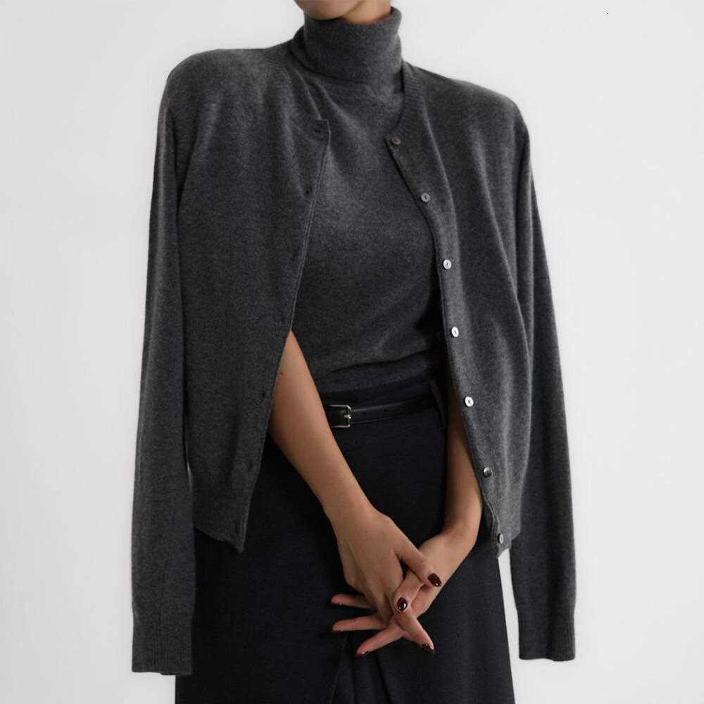 Cross-Border Knitted European and American Style Early Autumn High Neck Sleeveless Base Shirt + Sweater Cardigan Set for Women