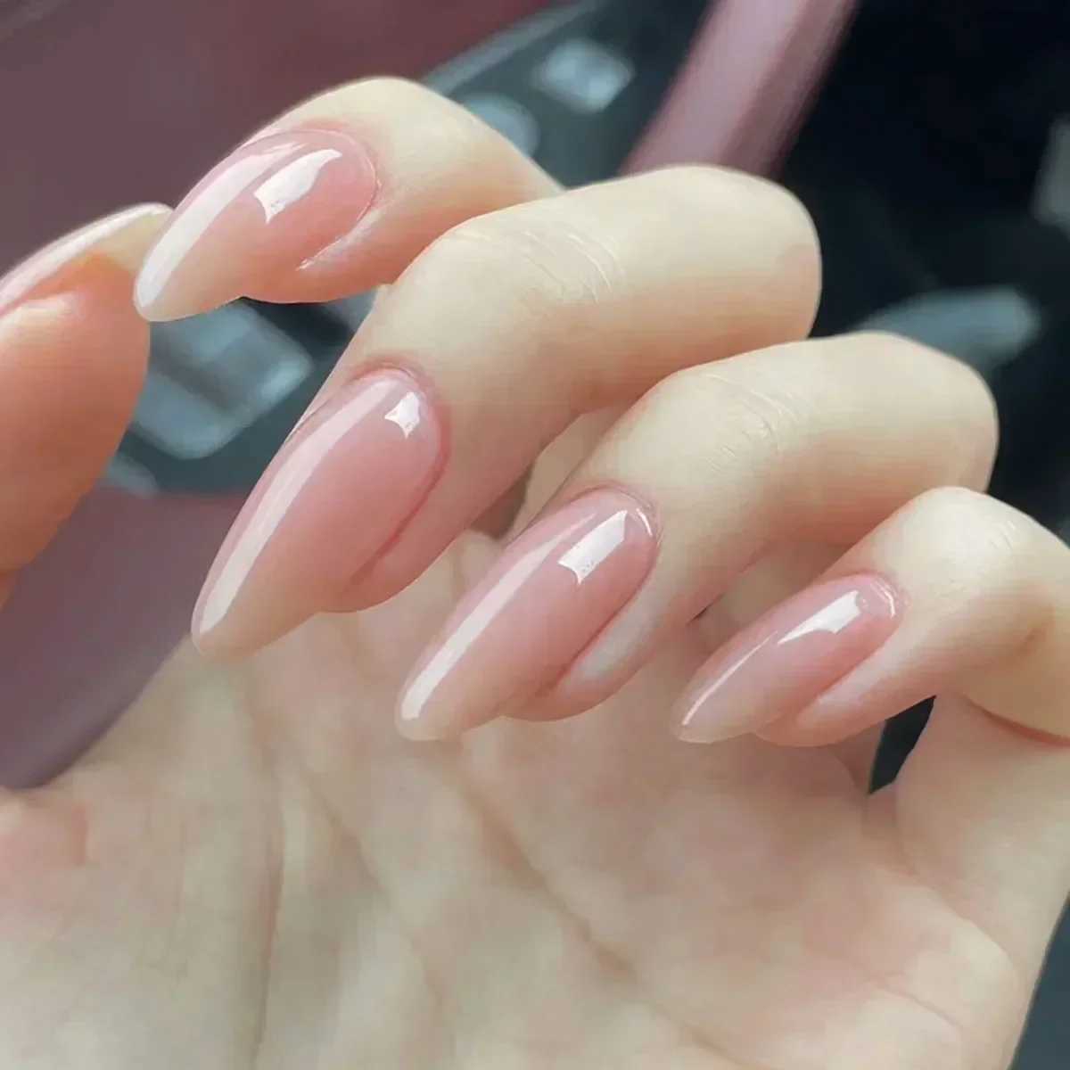 24pcs Orange Gradient Almond Fake Nail Detachable Simple Solid Color Pressing Fake Nail Tip with Glue Long y2k Pink Nail W250410