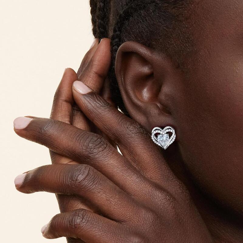 Stud Earrings, Sier Plated Round D Color VVS1 Clarity Moissanite Women Birthday Gift, Anniversary Gift Women's Heart Shape Earrings