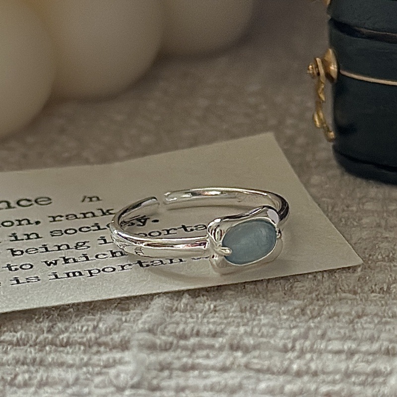 S925 Sterling Silver Korean Version Niche Fashion Ring Design Aquamarine Simple Basic Ring Designer Ring Korean Style Fashionable Ring Wholesale