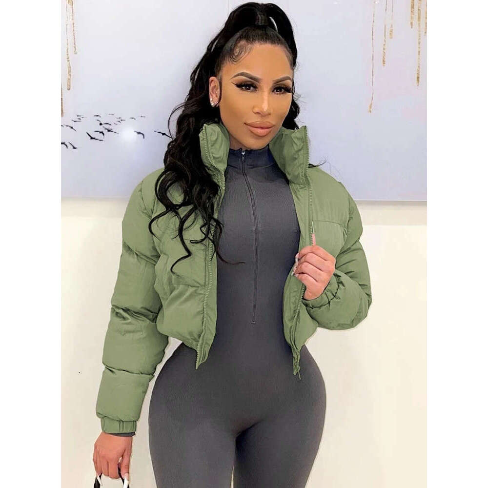 Winter Thick Warm Cotton Down Jacket Women Clothing Gray Zipper Short Puffer Parkas Coats Outwear Female Crop Tops Streetwear