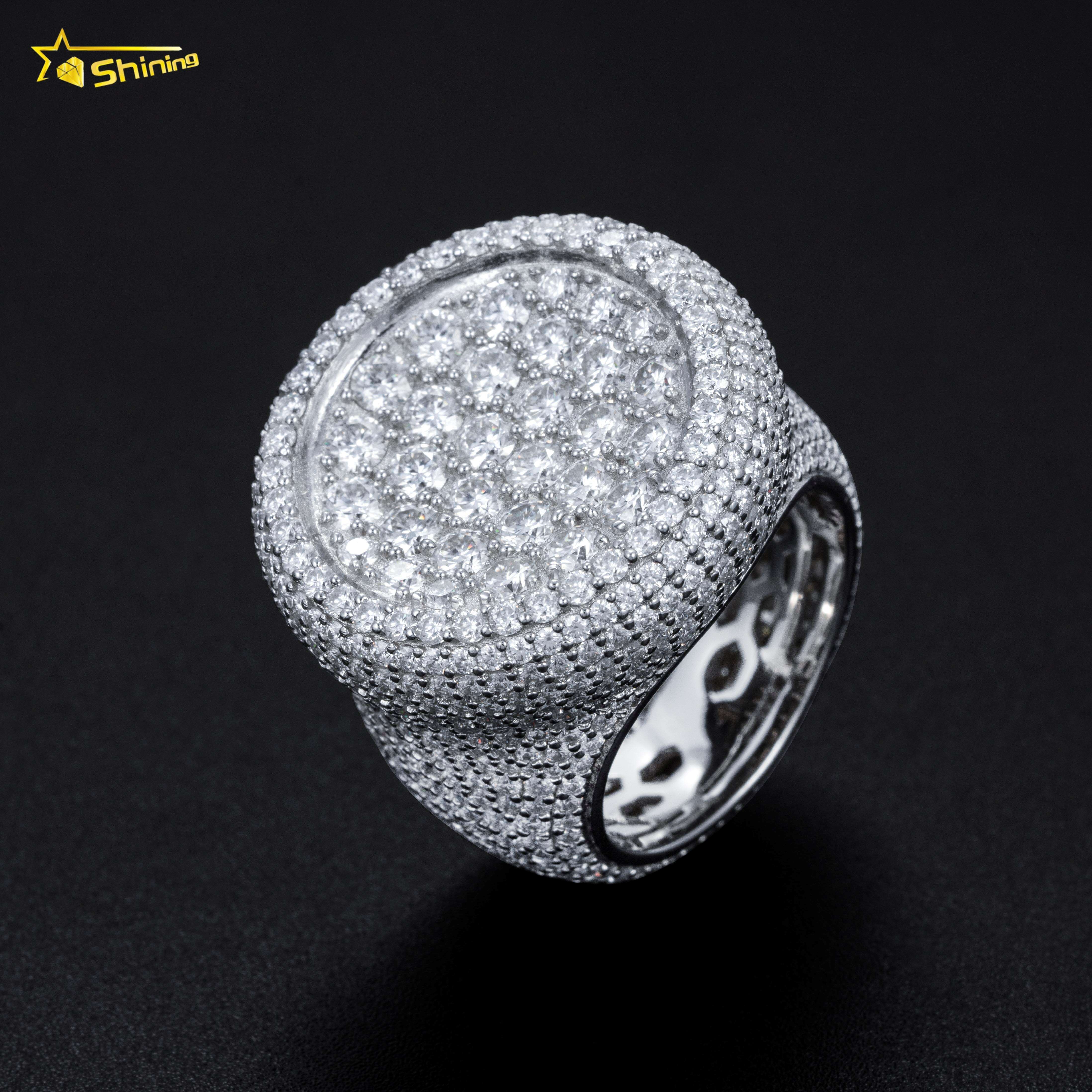 Iced Out Sterling Silver 925 Luxury Rings Fashion Hip Hop Mens Vvs Moissanite Ring