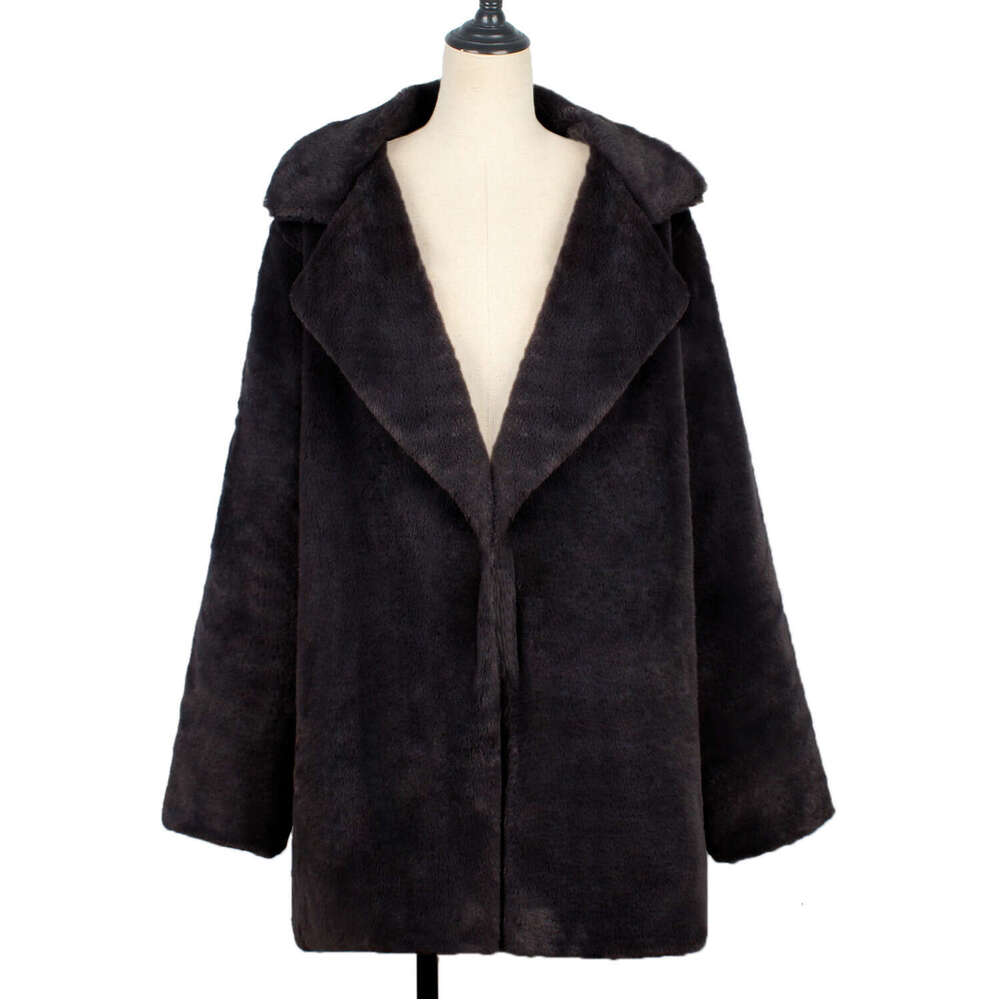 Autumn Winter Women's Mid-Length Suit Collar Faux Fur Coat Genuine Leather Luxury Style