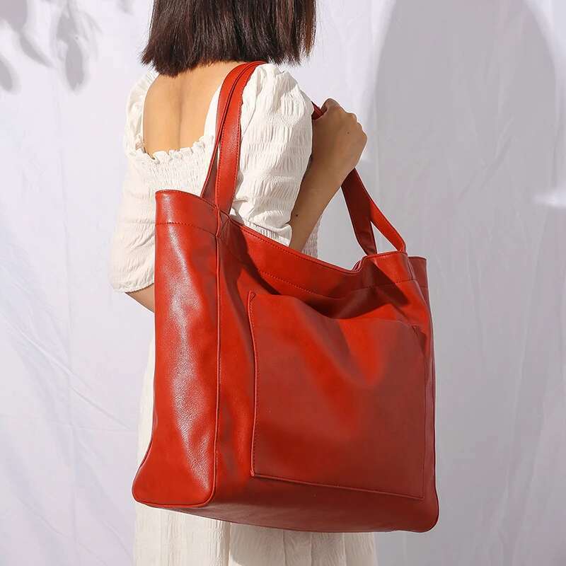 Large Capacity Women Handbag Oil Wax Tote For Lady Brand Top Quality Soft Leather Women's Shoulder Bags 2023 Bolsa Red