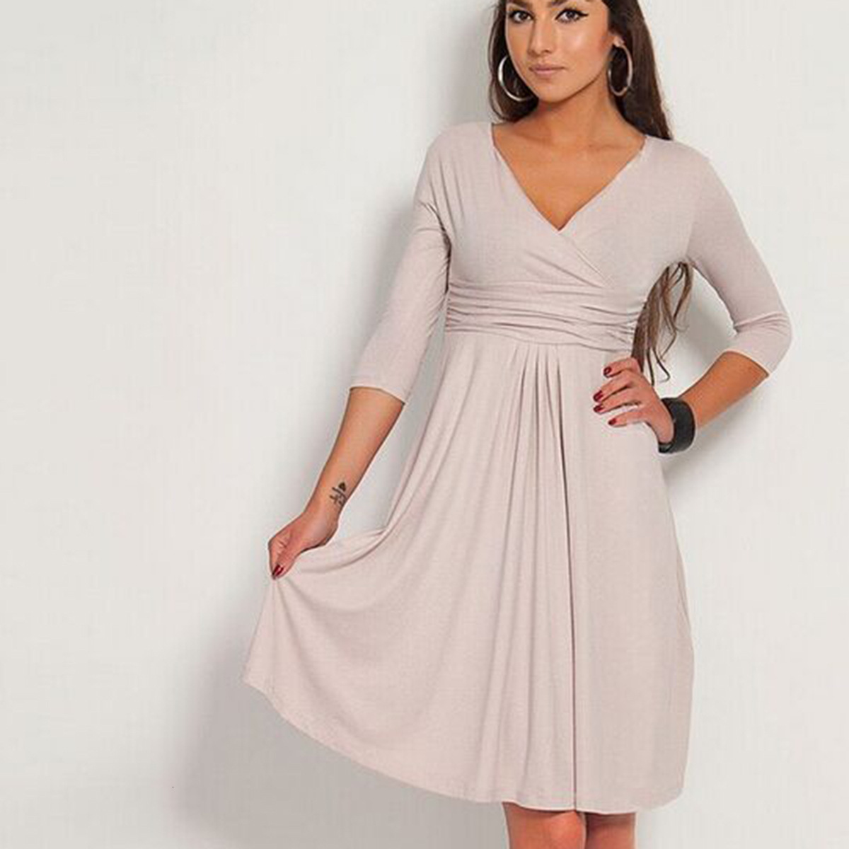2025 OL Office V-Neck Medium Sleeve Slim Fit Dress Large Women's Wear