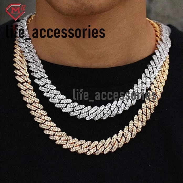 2 Rows VVS Iced Out Moissanite Cuban Link Chain 12mm Hiphop 925 Silver Moissanite Cuban Chain