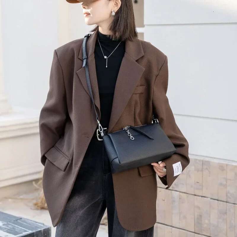 Premium Genuine Cowhide Leather Crossbody Shoulder Bag Spacious Square Design & Versatile Women's Everyday Tote
