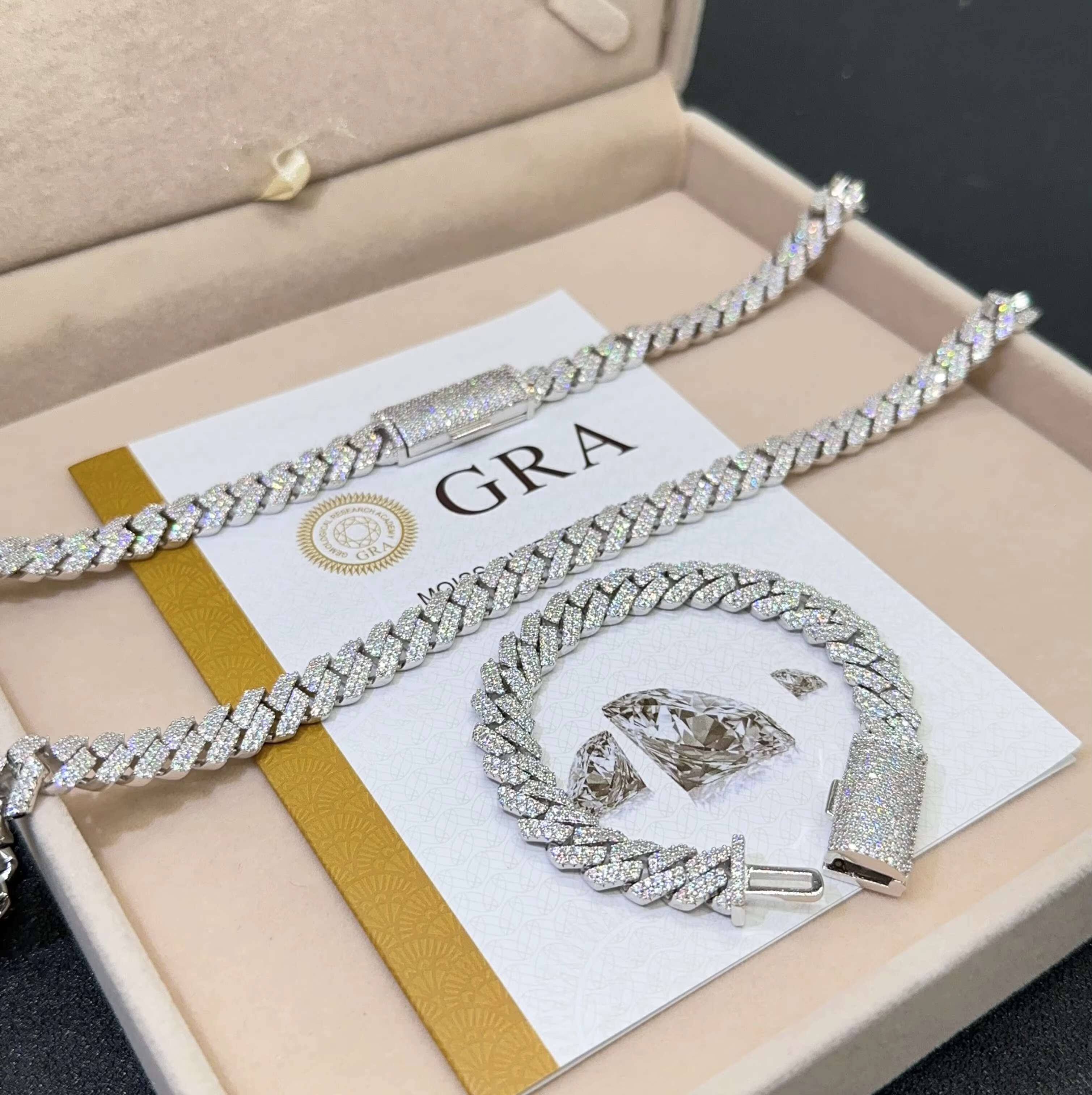 10mm Iced Out Miami Hip Hop Chain Necklace 925 Sterling Silver VVS Moissanite Cuban Link Chain for Men Women