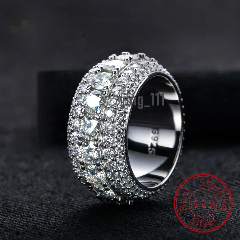 MossanRappr 11.6cttw Moissanite Iced out Diamond Ring 925 Sterling Silver High Quality and Fashion Jewelry for Mens Party Wear