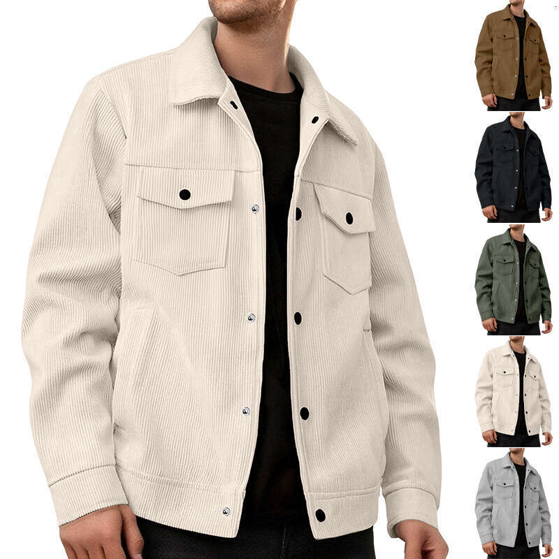 European and American Cross-Border Amazon Corduroy Single-Breasted Casual Sports Trend Pocket Jacket Men's Turn-Down Collar Long Sleeve Shirt
