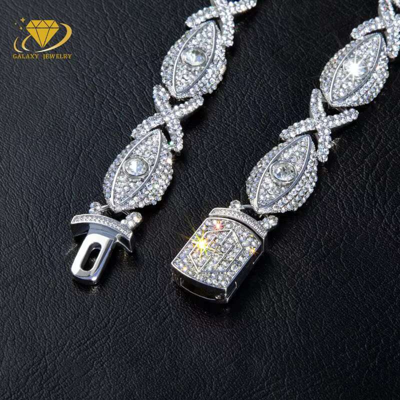 Moissanite Jewelry Gold Plated 15mm 925 Sterling Silver Vvs Moissanite Diamond Iced Out Infinity Evil Eye Cuban Link Bracelet