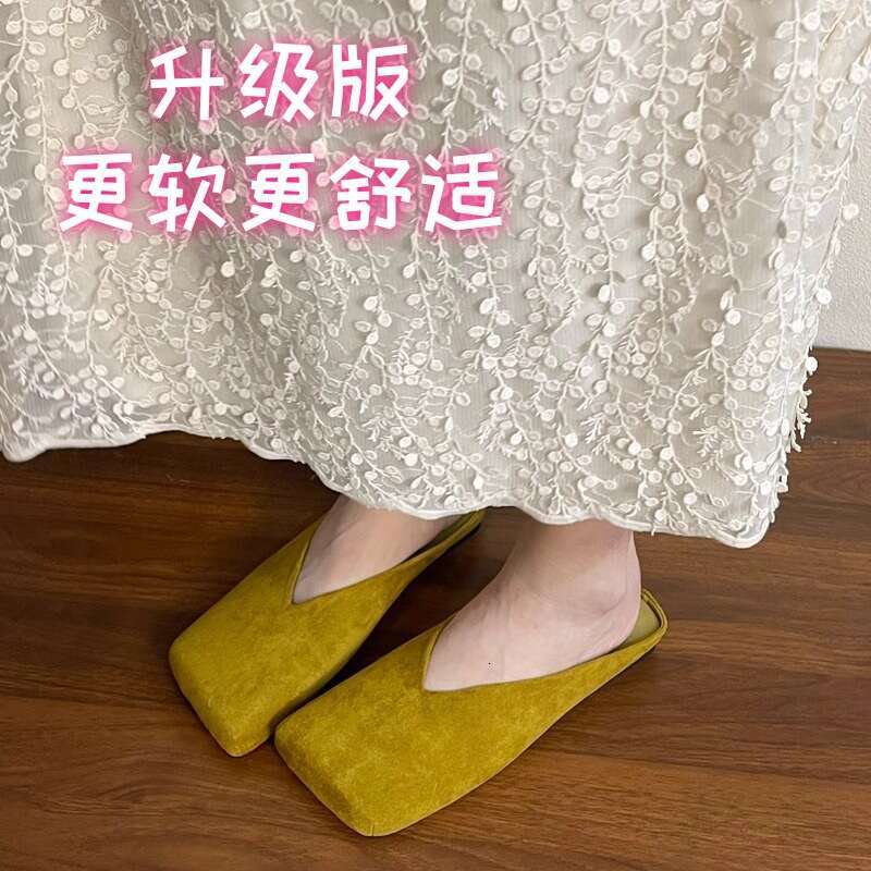 Woman Sandals Baotou Half Slippers For Women S Outdoor Wear Spring Summer New Style Niche Square Head Velvet Casual Versatile Soft Soled Muller Shoes