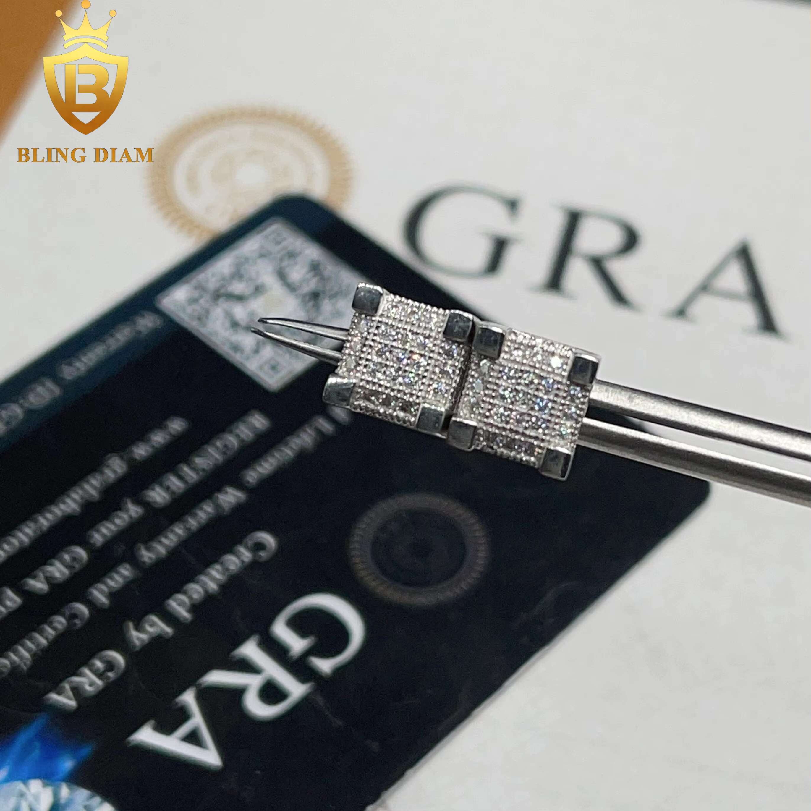 8.2mm Fine Jewelry Iced Out Square Jewelry 925 Sterling Silver VVS Moissanite Pass Diamond Tester Earrings Men