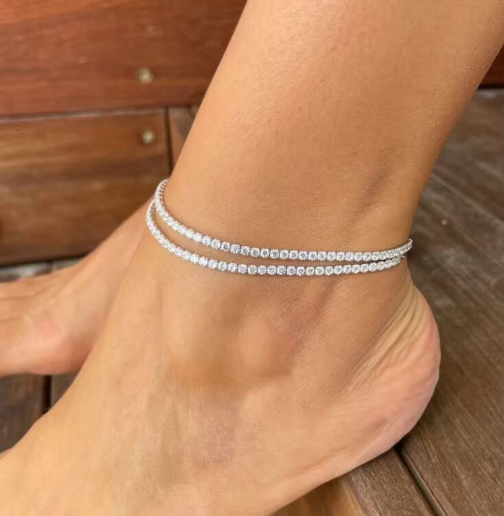 Dainty Luxury Jewelry Sterling Silver 925 3mm Moissanite Diamond Tennis Womens Bracelet Anklet