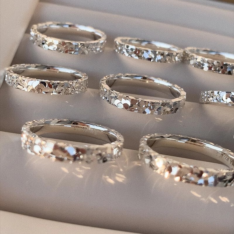 Ladies' Three Sided Crushed Ice Sealed Ring Light Fashion Ring Luxurious High-end CNC Precision Craftsmanship Designer Ring Sparkling Pure Silver