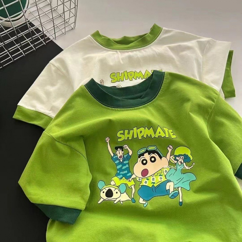 GS- Ddmyshoesvip Children S Clothing Pure Cotton Short T Shirt For Boys New Summer Baby Cartoon Contrasting Children S Top Girl Round Neck Half Sleeve
