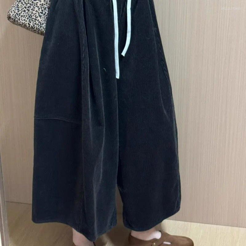 Women's Pants Slimming Effect Corduroy Wide Leg Nine-Tenths Women Casual Style High Waist Polyester Fiber Comfortable Autumn Arrival