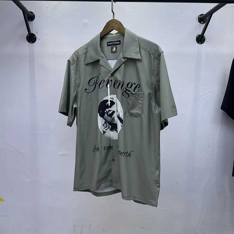 25SS Hawaii WACKO MARIA Mens Retro Loose Black Grey Red Long Sleeve Collar Top Summer X250410
