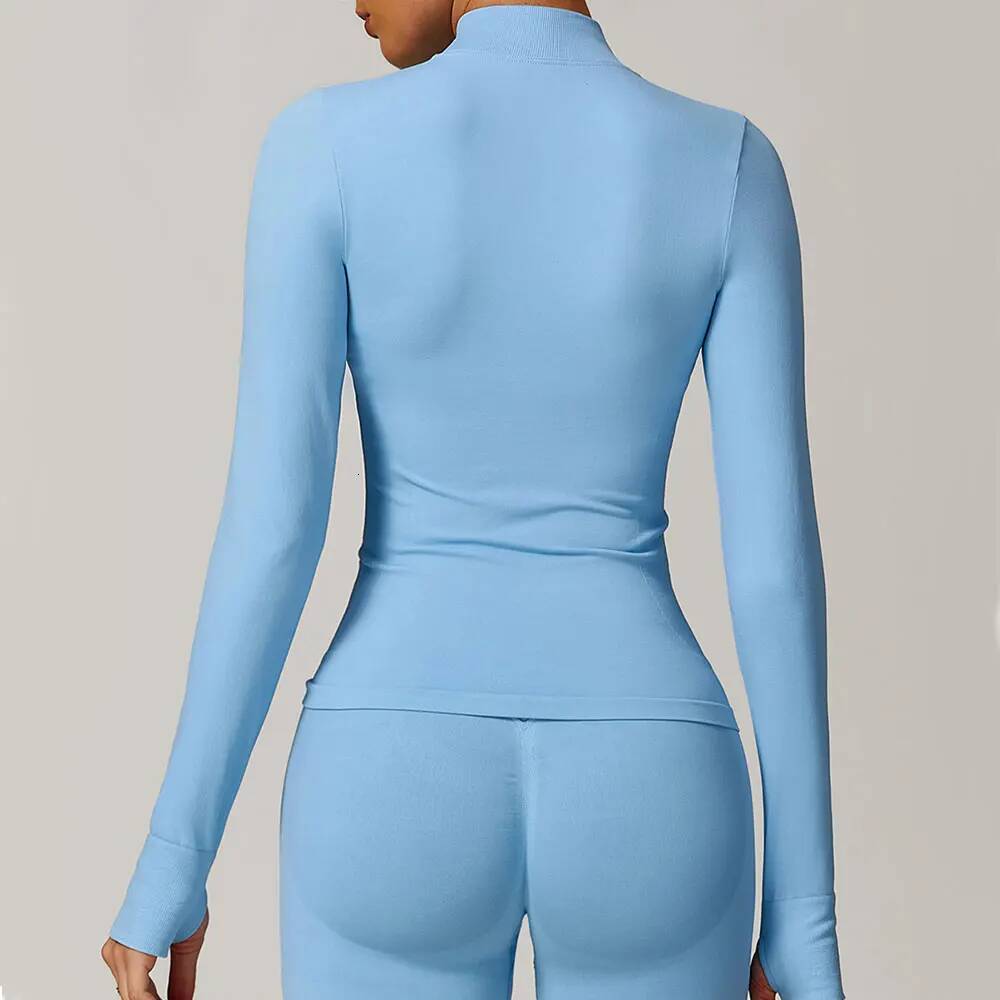 Zipper Jacket Women Crop Seamless Yoga T-shirts Solid Sports Top Long Sleeve Running Shirts Quick Dry Fitness Gym Sport Wear