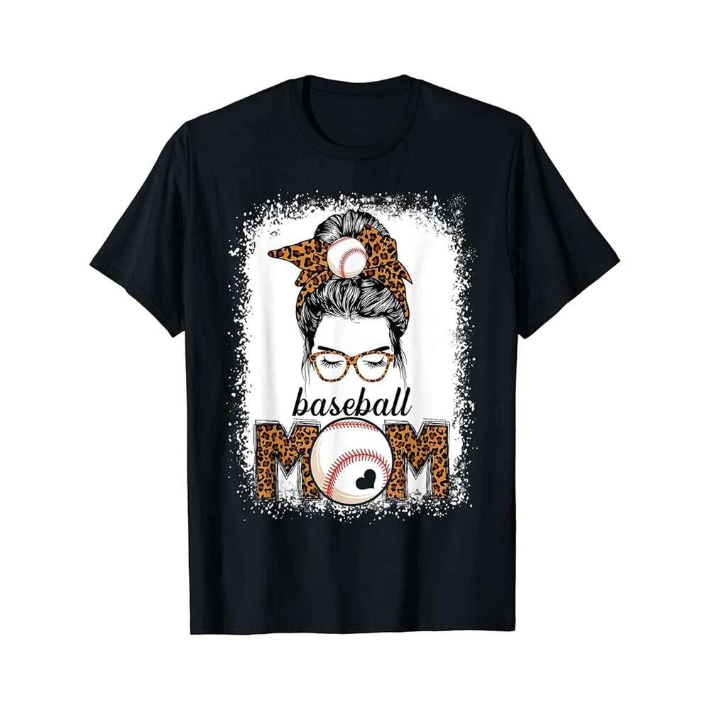 Designer T shirt Baseball Mom Men Messy Bun Leopard Mothers Day - 220g T shits