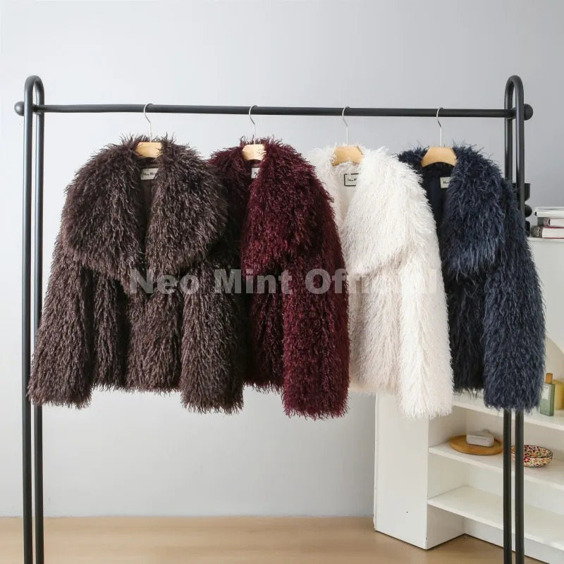 Neo Mint Winter Lulicore Fashion Brown Faux Fur Coat Women Chic Autumn Warm Fluffy Sheep Jacket Big Collar Overcoat 251110