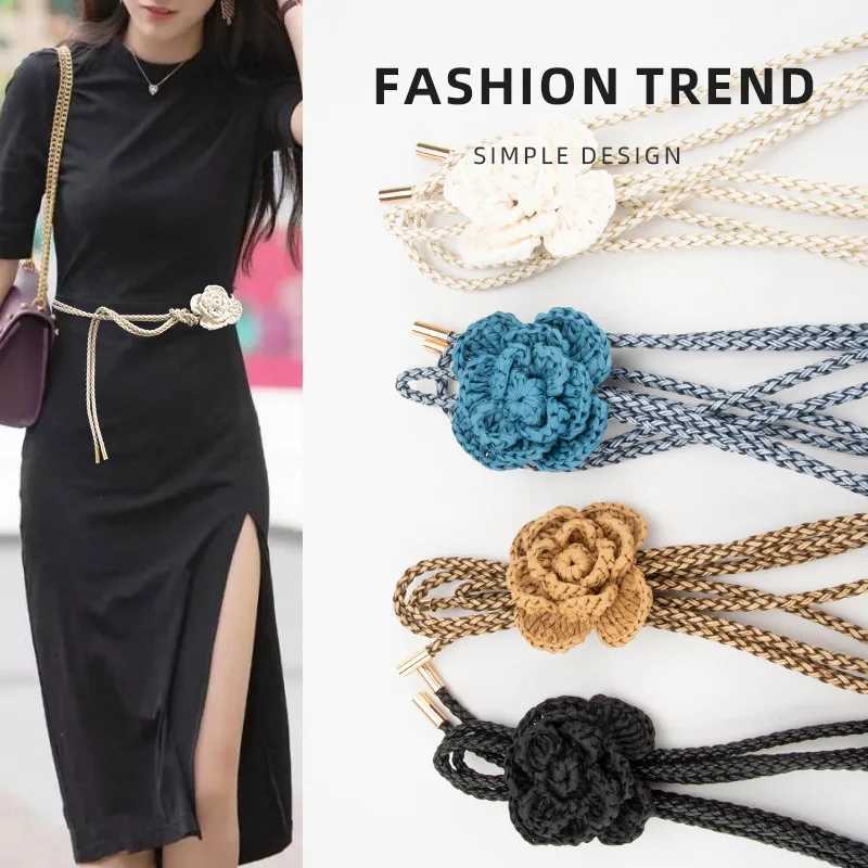 New ethnic style woven waist chain Wen embossed dress paradigm floral chain belt X250410