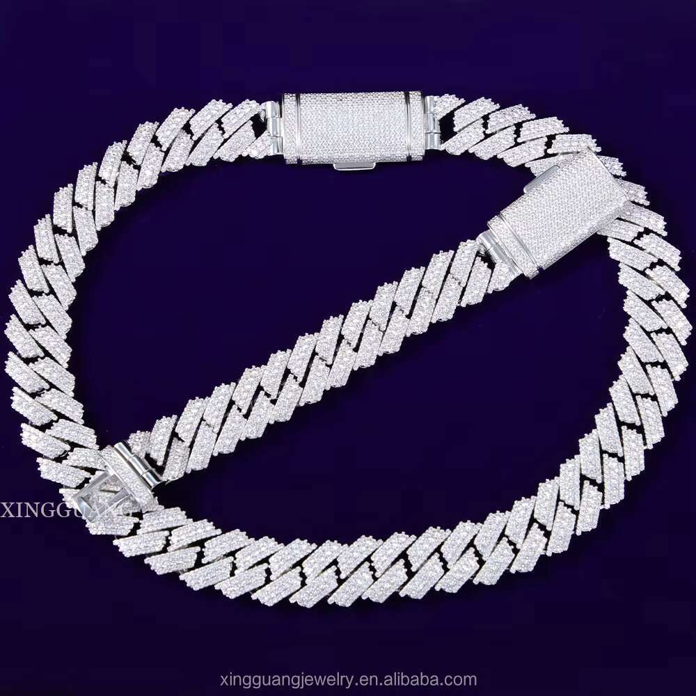 New Arrival Rappers Hip Hop Jewelry 20mm 925 Sterling Silver 3 Rows VVS Moissanite Iced Out Thick Cuban Link Chain Necklace