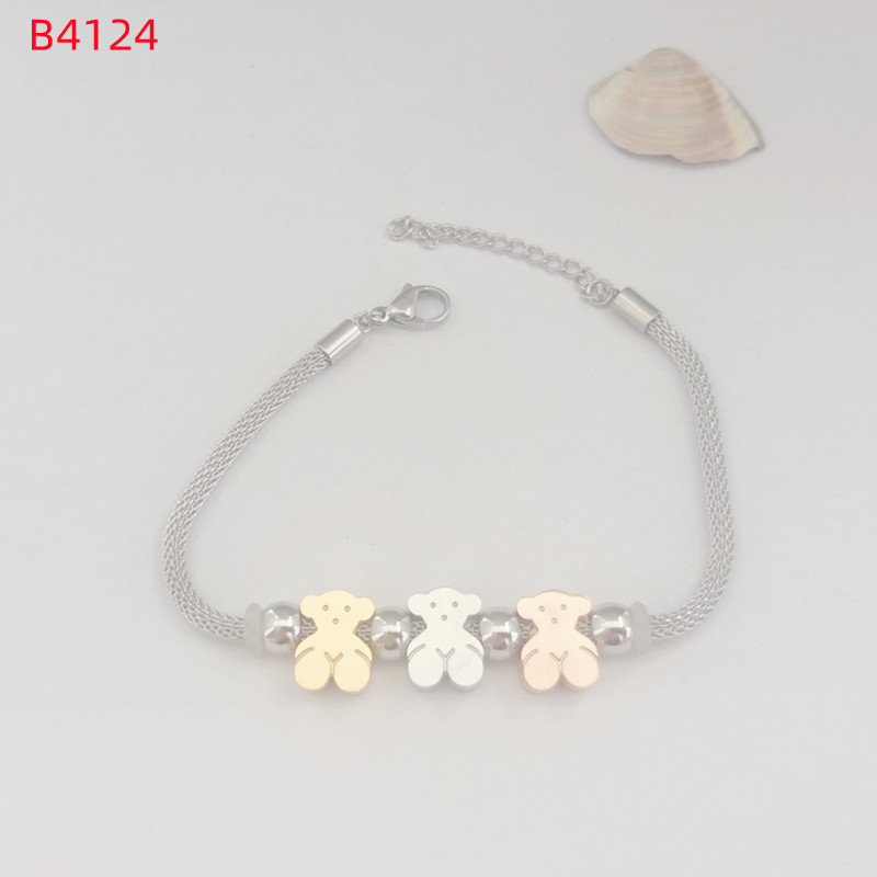 Fashion Women Men Girls Silver Gold Stainless Steel Bear Animal Letter Round Wire Wable Bracelets Jewelry Pulsera Gift