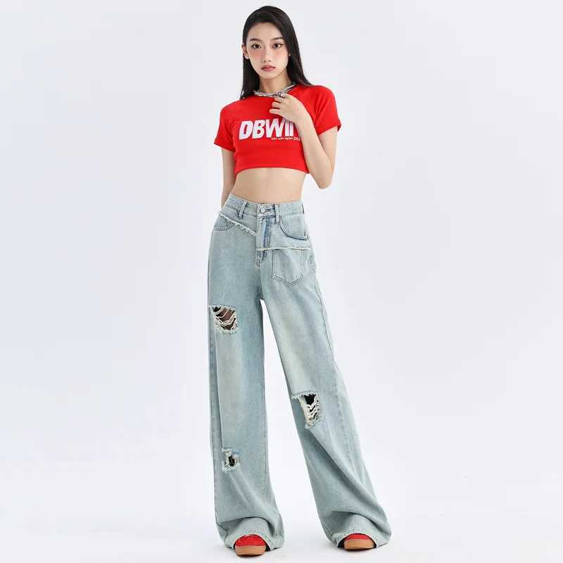 Casual Womens Pants High Waist Loose Wide Leg Summer Low Rise Jean Shorts Cowgirls Clothing Y2k Woman Womens jeans Jeans C251110