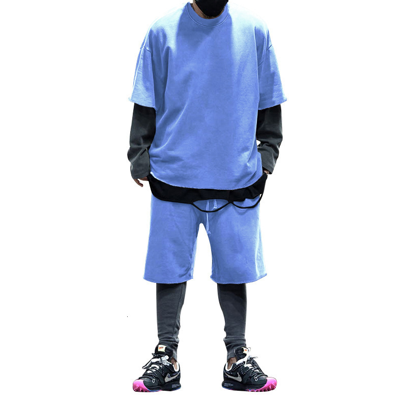 2025 summer sports vintage suit mens t-shirt casual loose short sleeved shorts set