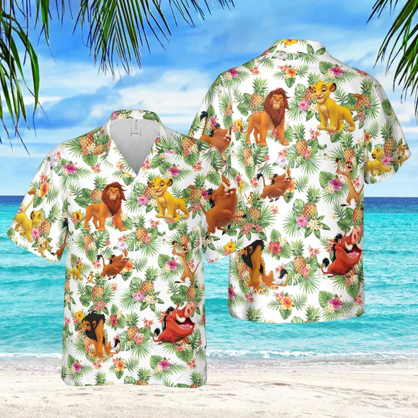 Lion King Simba HAWaiian Shirt Mens Summer Short sLeeved Button Top Casual Beach Shirt HAWaiian Shirt Top X250410
