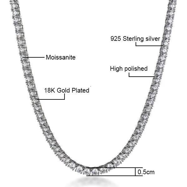 De 2023 Wholesale Women Men Fine Jewelry Necklace 5MM 925 Sterling Silver VVS Diamond Moissanite Tennis Chain Necklace