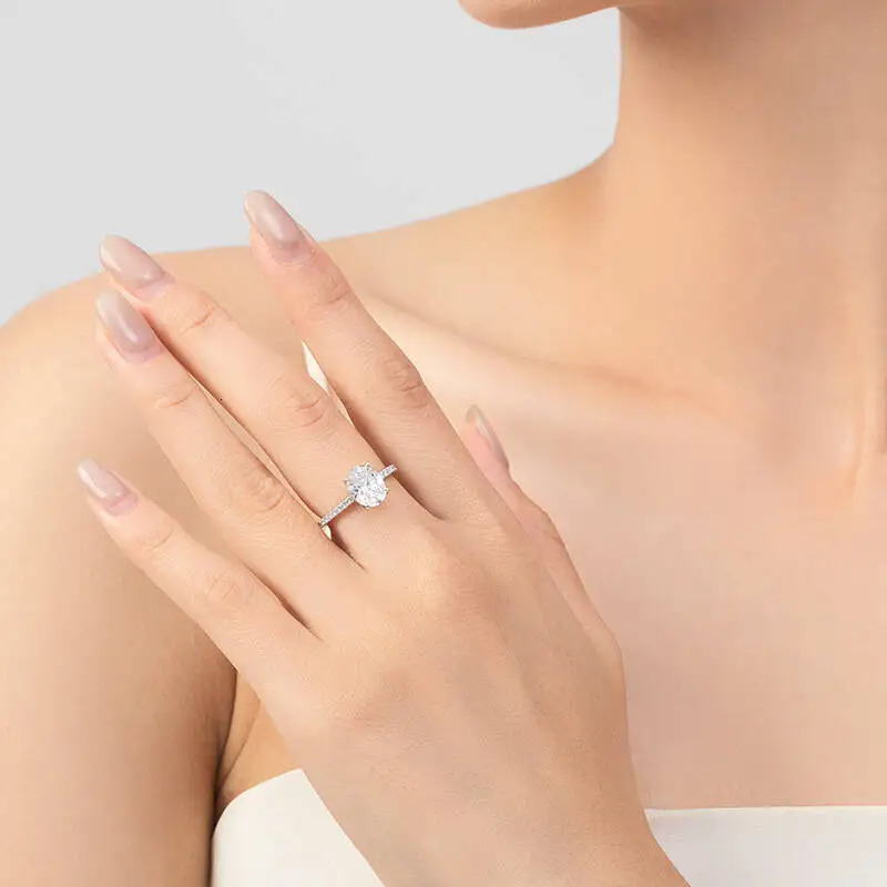 TY Classic 10 Carat Oval Cut D Color Womens Ring 18K White Gold Plated 925 Sterling Silver Engagement Wedding Band 251103
