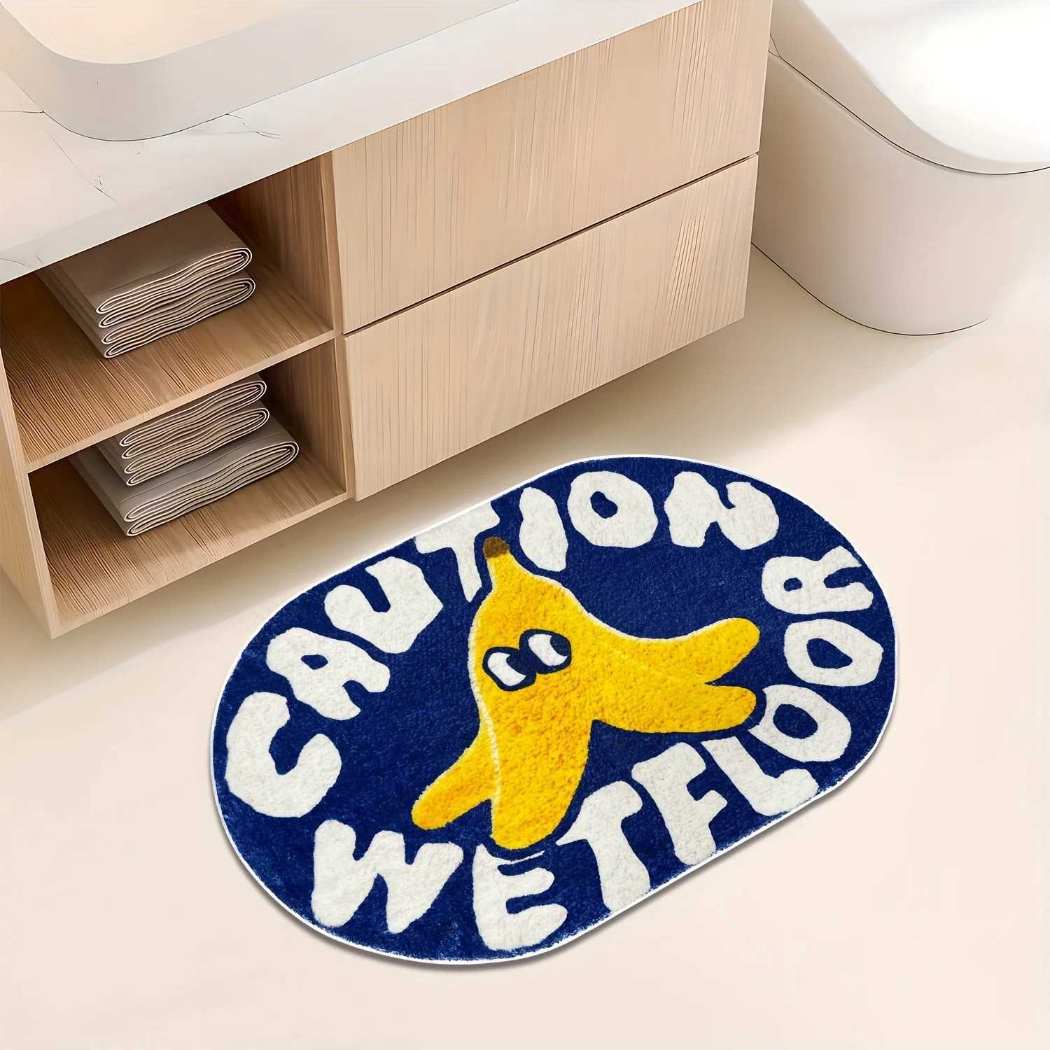 VIKAMA Cute Blue Bathroom Absorbent Mats Caution Wet Floor Doormats Rug For Bedroom Living Room Carpet Decorative Carpet Y251110