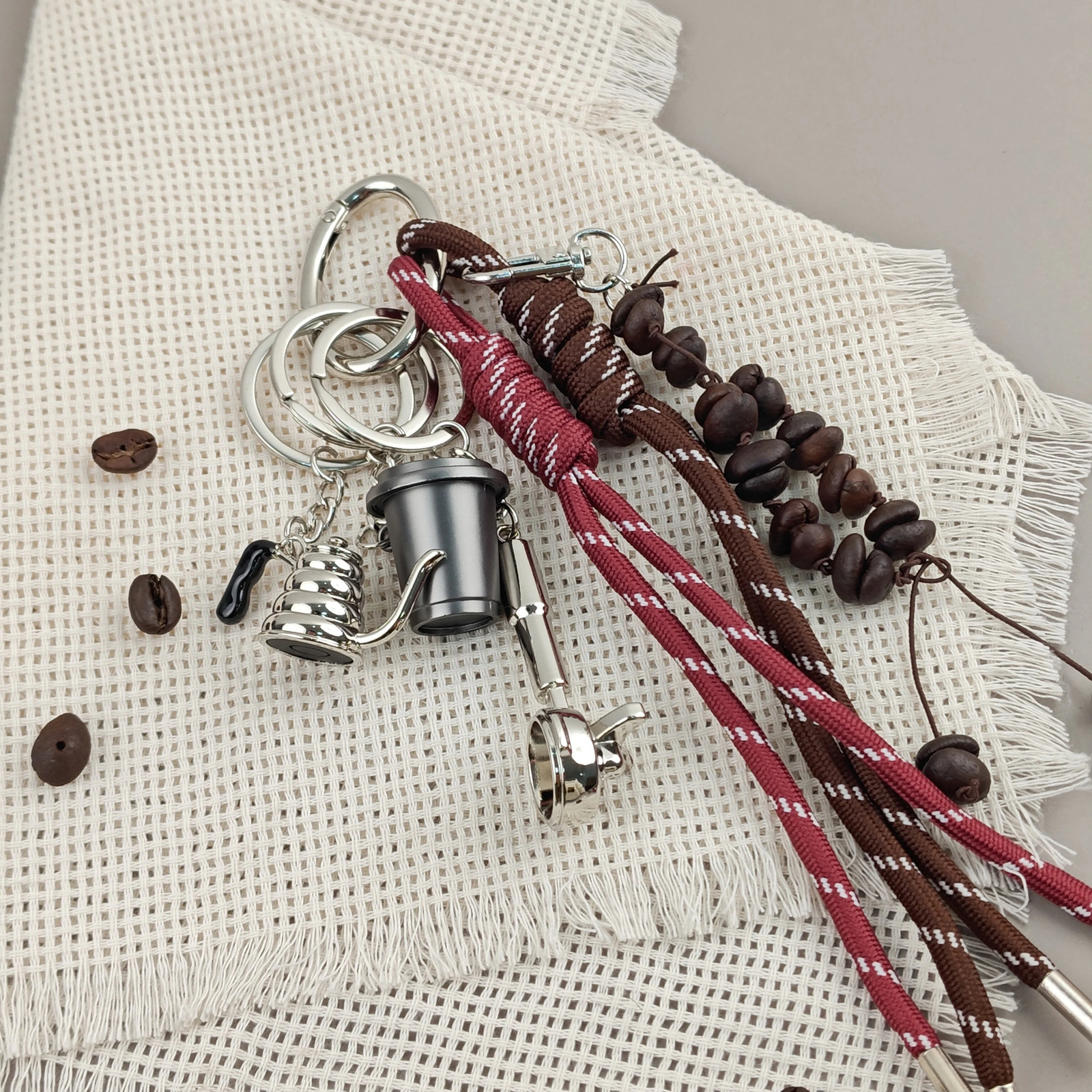 Creative Coffee Theme Bag Pendant Fashion Bag Charm Keychain Coffee Beans Ckewers Accessories Birthday Gift 250409