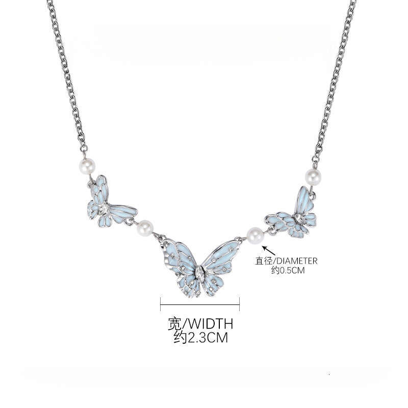 Original Sweet Blue Butterfly Pearl Necklace for Women, Niche Design with a Cool and Elegant Clavicle Chain