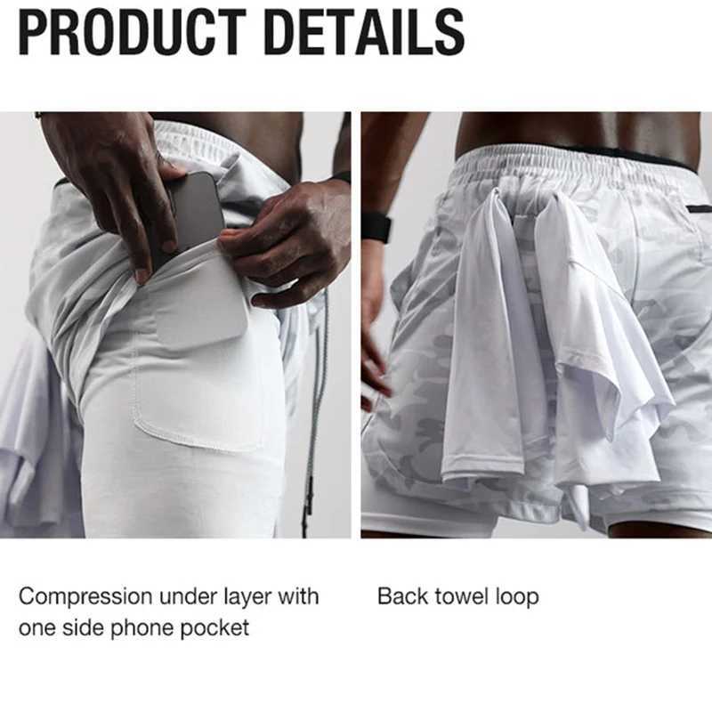 Graphic 2-in-1 mens sports running shorts quick drying breathable shorts with phone pocket towel loop activity suit X250410