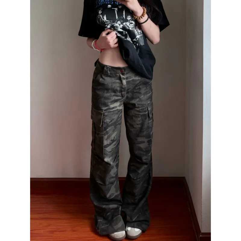 Loose Fit Womens Casual Jeans High Waist Wide Leg Denim Trousers American Camouflage Overalls Autumn Winter Trendy Comfort Wear C251110