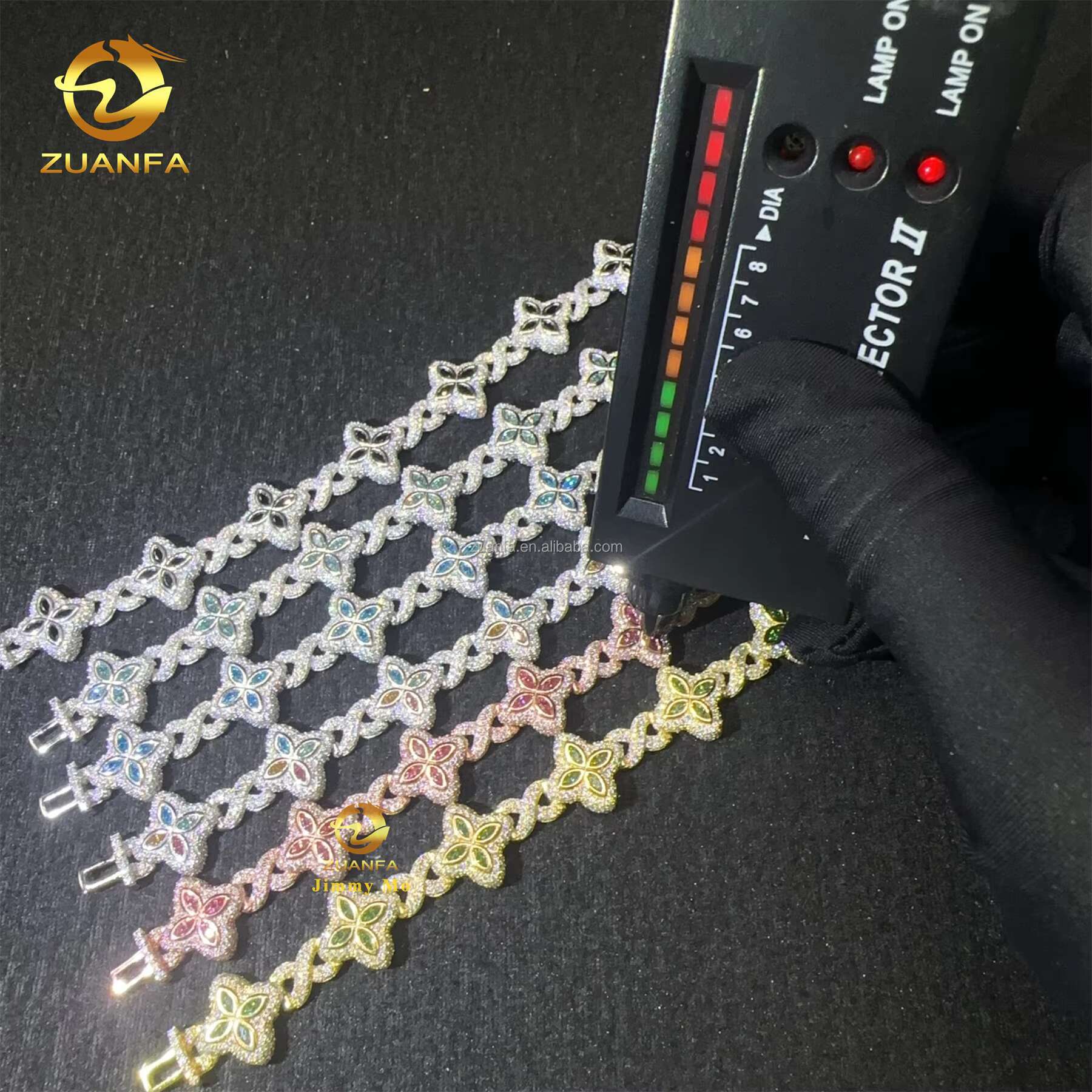 Bulk Stock New Design 15mm Marquise Flower Design Hip Hop Jewelry Iced Out Moissanite Diamond Infinity Cuban Link Bracelet Men