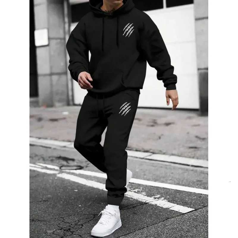 Mens sports suit sports fashion print set mens hoodie womens suit plush hoodie solid color hoodie casual wear W251110